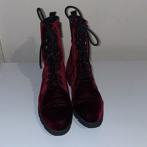 Velvet Wine Red Combat Boots